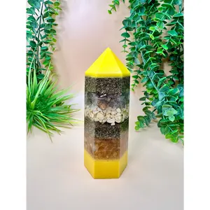 HEALTH & WELL BEING - Orgonite Tower - EMF Protector - Rutilated Quartz, Yellow Aventurine & Citrine with Brass Metals