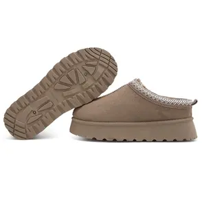 Snowind Braided Leather Outdoor Slippers Women's Mini Platform Boots with Fluffy Fur Lining Short Ankle Boots for Autumn Winter Warm Walking Shoes Classic Suede Upper Non-Slip TPR Outsole Supportive Insole Footwear Thanksgiving Christmas