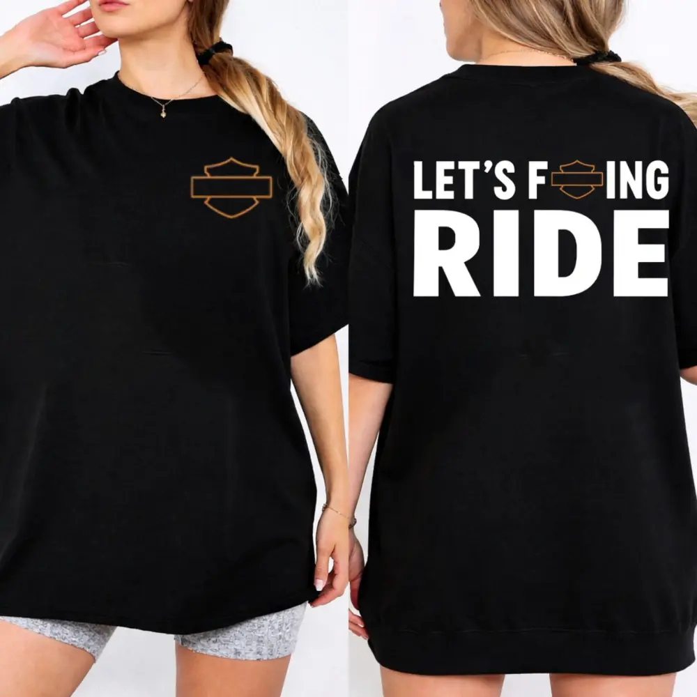 100% Cotton Fitted Unisex Graphic Tee, 'Let's F*kn Ride' Motorcycle Print, Classic Biker Streetwear Short Sleeve Rider Apparel, Sports & Outdoor Top