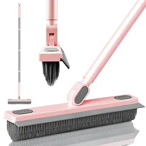 Pink 2in1 Floor Brush Scrubber with 180° Swivel V-Shaped Design & 58.66inch Adjustable Handle for Easy Cleaning of Floors & Grout Squeegee Broom