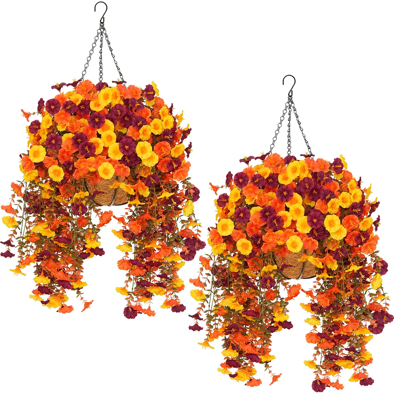 2pcs Fall Trailing Morning Glory Hanging Baskets - UV-Resistant Artificial Flowers for Porch, Patio, Balcony
