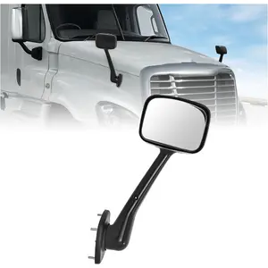 HECASA Front Right Black Hood Mirror Compatible with 2008-2017 Freightliner Cascadia, Right Hood Mirrors Cap Cover, Trucks Pickup Manual Hood Mirror, Right Passenger Side, Black+Clear Car Accessories Automotive Vehicle Replacement