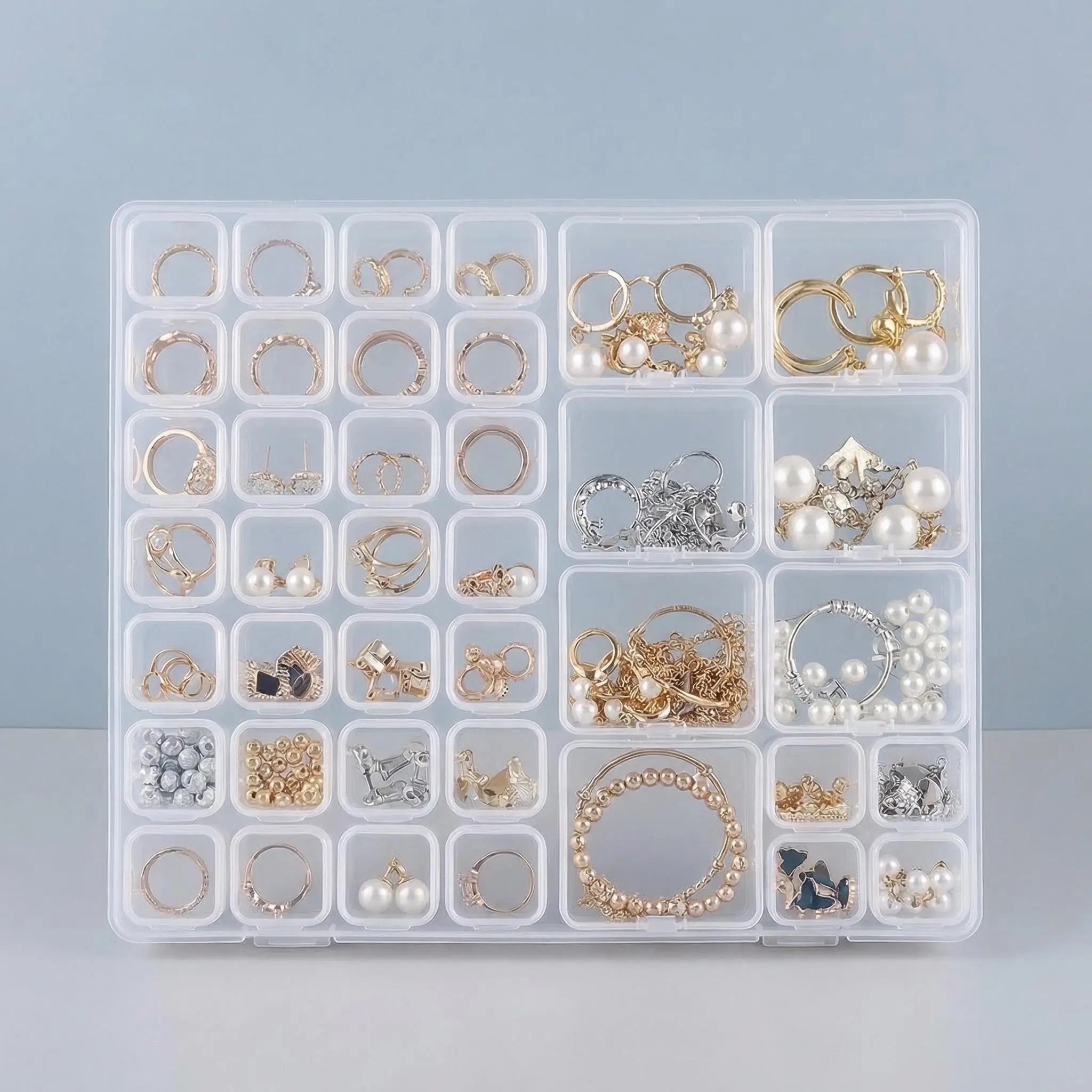 Transparent Plastic Storage Box 28+8 Grids Dustproof Multi-grid Diamond Art Accessories Bead Organizer Nail Art Rhinestones Crystal Beads Earrings Studs Rings Jewelry Box