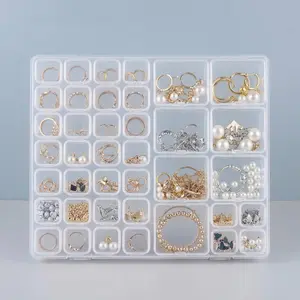 Transparent Plastic Storage Box 28+8 Grids Dustproof Multi-grid Diamond Art Accessories Bead Organizer Nail Art Rhinestones Crystal Beads Earrings Studs Rings Jewelry Box