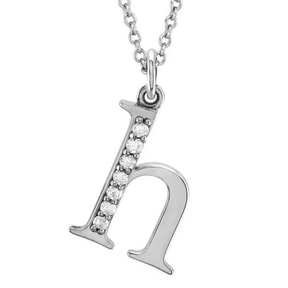 Dazzlingrock Collection 0.05 Cttw Round White Diamond Lowercase Initial 'h' Pendant Necklace with 18 inch Silver Chain for Women in 14K Solid White Gold