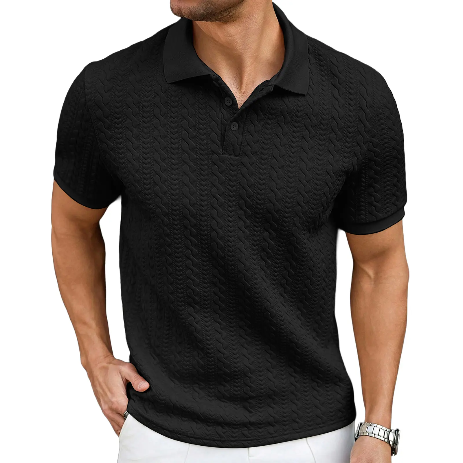 JMIERR Men's Polo Shirt Casual Knit Ribbed Textured Short Sleeve T Shirt Stretch Golf Shirt Summer Vacation Beach Shirts