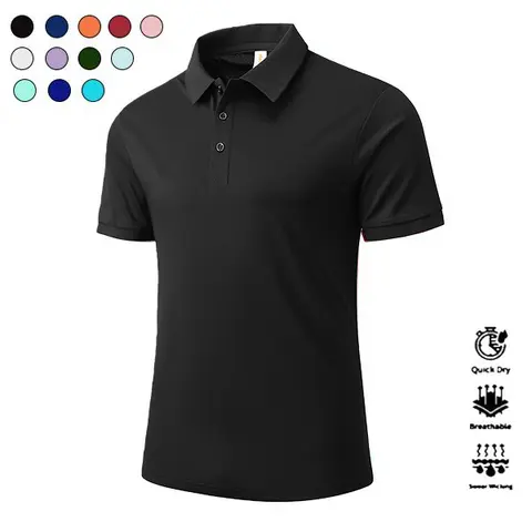 Men's Fitted Quick-Dry Cotton-Polyester Fabric Short-Sleeve Polo Top - Sweat-Absorbing, Outdoor Golf Wear, Multiple Colors Including Orange, Father's Day Gift, Solid Color