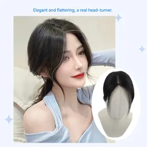 real human hair Volumizing Hair Topper High Root Lift Real Human Hair Clip In Cover Gray Thinning Hair Natural Look with Bangs for Women Hair Replacement Wigs Glueless Bob Wigs