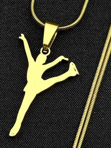 Elegant Figure Skating Chain For Women Men Stainless Steel Gold Color Rhythmic Gymnastics Dance Art Necklace Accessory