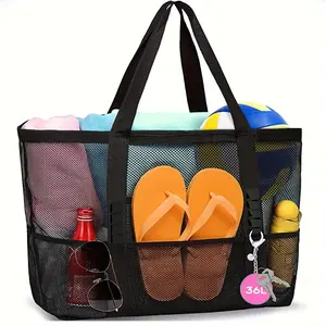 Mesh Lightweight Beach Bag, Foldable Large Capacity Storage Bag for Travel and Home, Perfect for Cosmetics and Towels, Great for Beach and Bathroom