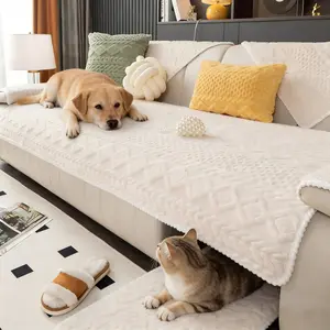 Pet Friendly Sofa Cover Anti-Scratch Soft Plush Couch Protector Non-Slip Washable Durable Furniture Protector for Dogs Cats Living Room