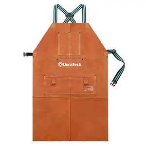 #fathersdaygift DURATECH Leather Welding Apron, Heat Flame Resistant, 23" x 36" Heavy Duty Work Apron with 6 Tool Pockets, 100% Cowhide Leather