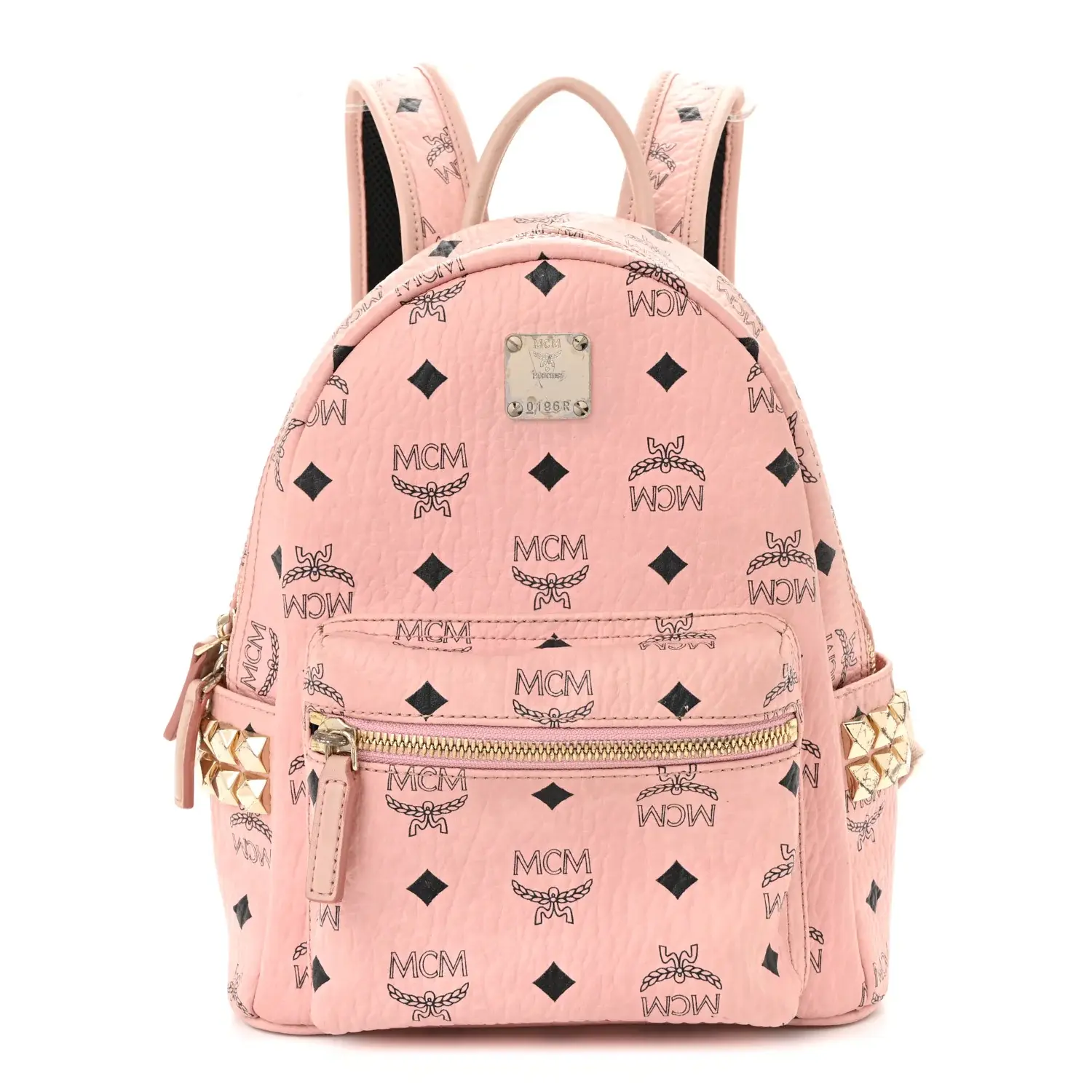Pre-owned MCM Visetos Canvas Backpacks Visetos Outline Stud Mini Stark Backpack Soft Pink