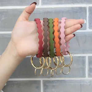 4Pcs Wave Pattern Trendy Silicone Wristband Keychain, Fashion Portable Sports Bracelet, Anti-lost Key Ring for Daily Outdoor Use