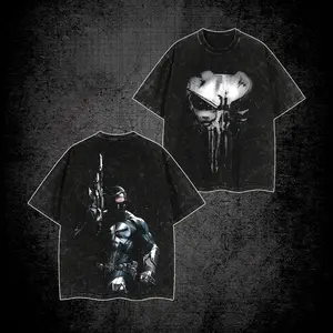 The Punisher Acid Washed T-Shirt, Frank Castle Skull Vigilante Tee, War Machine MCU Graphic Shirt, Oversized Streetwear Tee, Comic Superhero Shirt, Double Print Cotton T-Shirt, Tactical Graphic Tee
