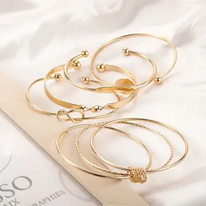 A 5pcs Set Of Minimalist European And American Style Chain Bracelets, Featuring A Trendy Mixed Open Knot Bangle, Suitable For Weddings, Proms, Music Festivals, And Holiday Wear.