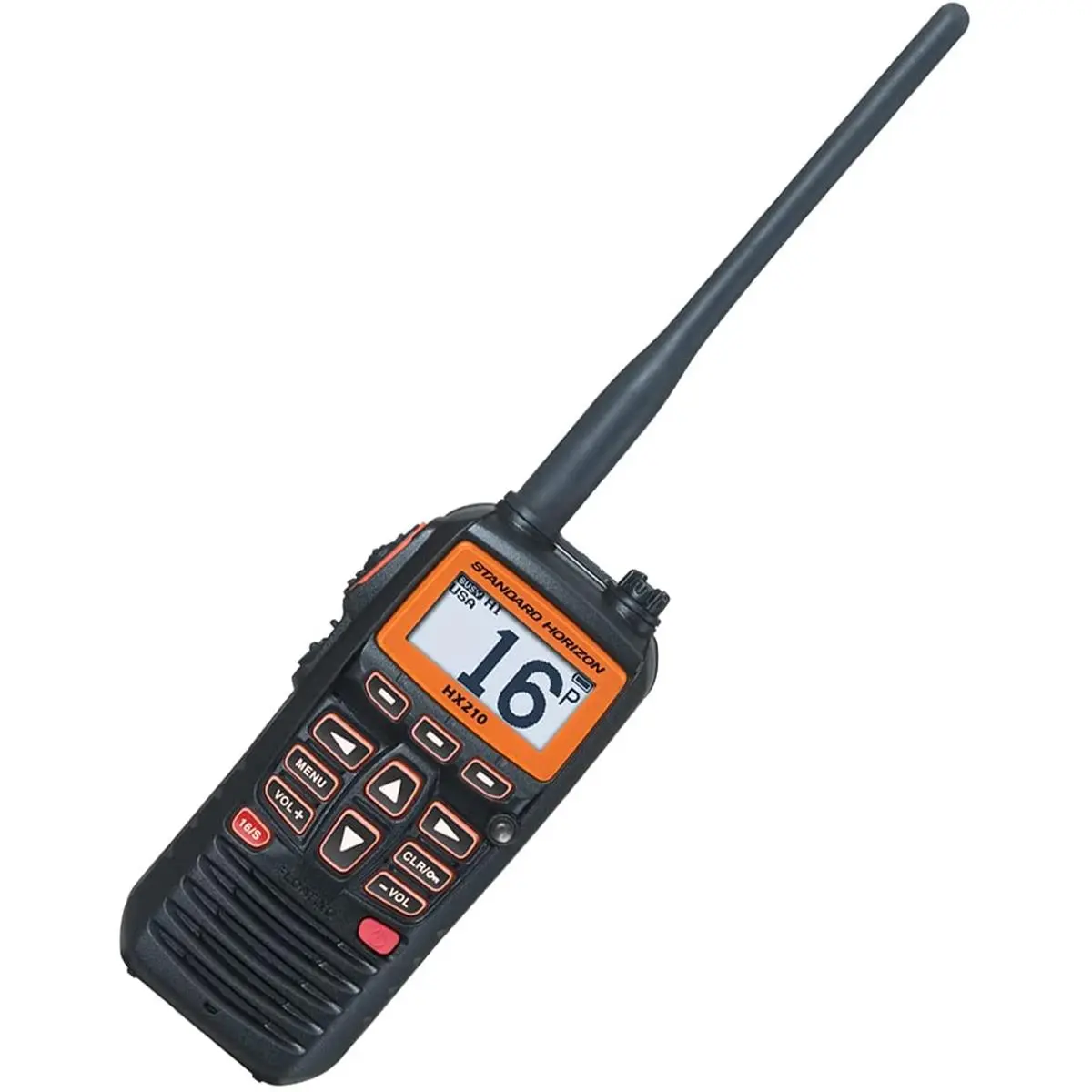 212 MAIN Standard Horizon STD-HX210 6W Compact Floating Marine VHF-HH Handheld Radio with LCD, Waterproof Design, Audio Speaker, Receiver, Charging Functionality