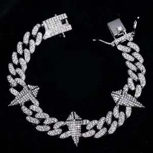 Urban Spike Bracelet - Iced-Out Cuban Link Costume Jewelry, Geometric Design for Streetwear Vibes, Yes for Daily Wear & Gifting, Versatile for Key Settings