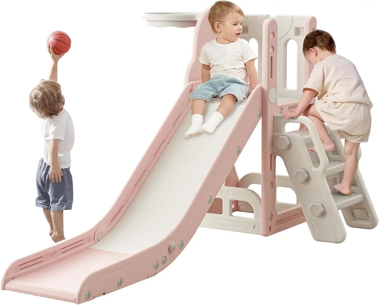 6-in-1 Toddler Slide Climber for Kids 1-3, Indoor/Outdoor | ASTM Certified, HDPE Material, Toddler Playground Supports 110 lbs, Baby Slide Set Basketball Hoop
