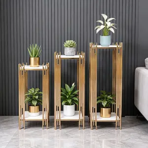 Luxury Gold Square Geometric Pillar Display Stands Set of 3, 2-Tier Modern Pedestal Risers for Wedding Centerpieces, Bridal Showers & High-End Party Decor