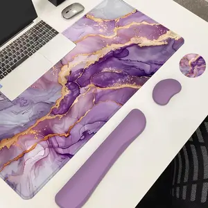 Marble Pattern Mouse Pad Set, 4 Counts/set Including Mouse Pad & Keyboard Wrist Rest & Ergonomic Mouse Pad & Cup-Coaster, Ergonomic Wrist Support for Home Office Gaming