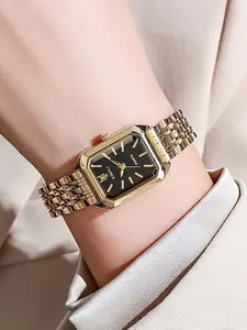 1-piece trendy square women's watch gold watch women's watch steel strap women's watch Elegant square dial