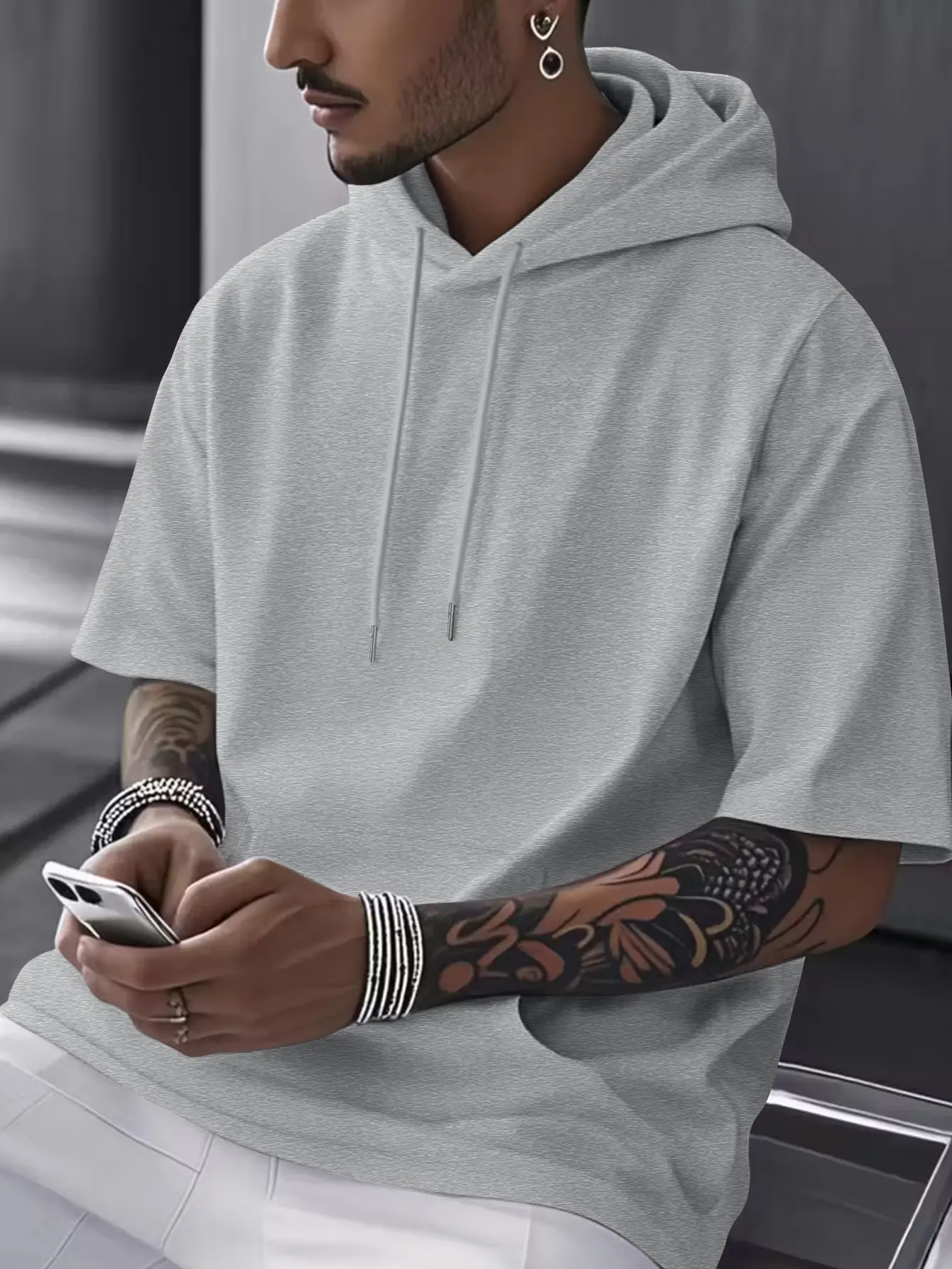 Men's Fashion Street Hooded Short Sleeve T-Shirt Trendy Street Style Boutique Comfortable Fabric Versatile For Base Or Outer Wear Suitable For Outdoor Sports Dating Four Seasons