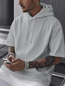 Men's Fashion Street Hooded Short Sleeve T-Shirt Trendy Street Style Boutique Comfortable Fabric Versatile For Base Or Outer Wear Suitable For Outdoor Sports Dating Four Seasons