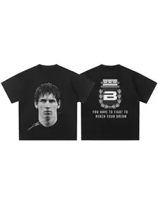 Messi Vintage Portrait Men's T-Shirt, Dream Fighter Pattern, Street Style Football Fan Top, Casual Fitted Long Sleeve Tee