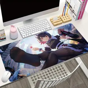Anime Girl Pattern Mouse Pad, 1 Count Rectangle Gaming Mouse Pad, Non-slip Rubber Base Stitched Edge Desk Pad for Home Office Game Room, Anime Mousepad, Desk Accessories