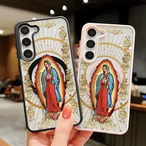 Virgin Mary Pattern Clear Magnetic Phone Case, Compatible with MagSafe Silicone Bumper Protective Cover For Samsung S25 S24 S23 S22 Ultra Plus FE Catholic Guadalupe Maria