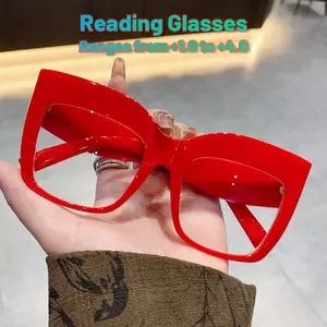 Large Cat Eye Reading Glasses for Men and Women, High Quality Eyewear, Adjustable Strength +1.0 to +4.0, Clear Transparent Vintage Style, Reading Eyeglasses