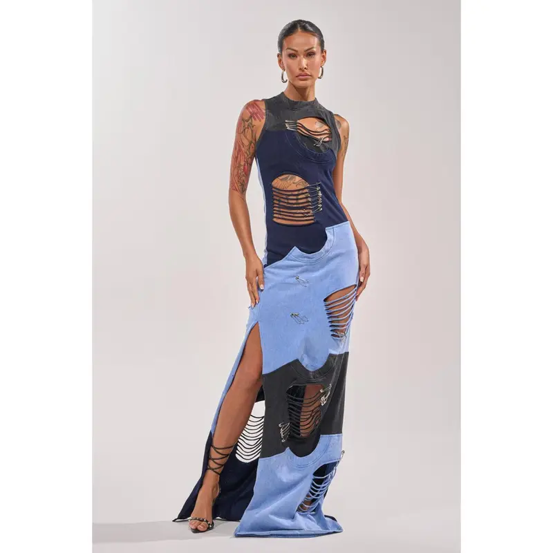 LAST MINUTE MASTERPIECE DISTRESSED MAXI DRESS
