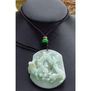 Certified Hand Carved Green Yellow Myanmar Burma 100% Natural A Jade jadeite Deer Flower Pendant Necklace