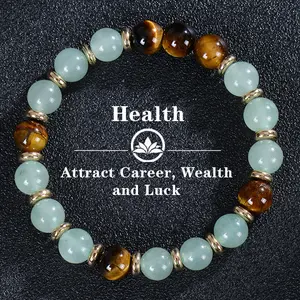 INS Style 8mm Green Aventurine Tiger Eye Stone Elastic Bracelet Health Bracelet for Women