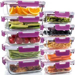 10 Pack Glass Food Storage Containers with Lids, Leakproof Airtight Glass Meal Prep Containers For Lunch, On The Go, Leftover, Dishwasher Safe