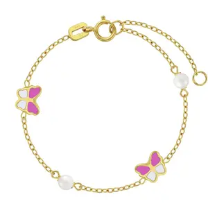 14k Gold 5.5" Pink Butterfly Baby / Toddler / Kids Bracelet Enamel