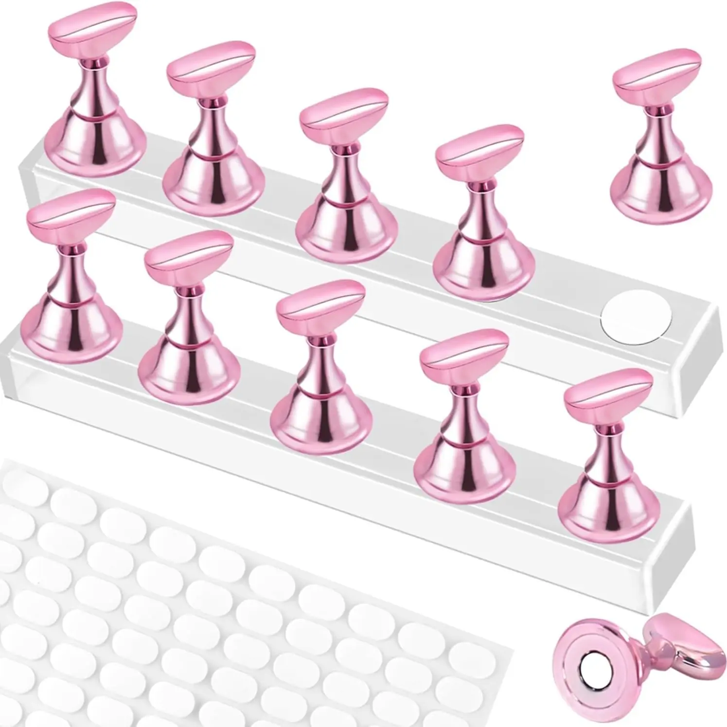 2 Set Nail Stand,Nail Holder Stand with 100 Pcs Double Sided Tape,Press on Nail Stand,Nail Practice Hand,Nail Holder for Painting Nails,for Nail Art Display,Home DIY Beginner Salon Supplies,Nail Art Accessories,Nail Art Tools,Nail Art Equipment(Pink)