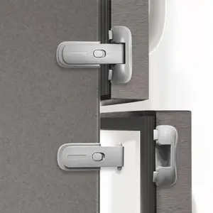 Fridge Lock, Refrigerator Lock for , Freezer Latches to Keep Door Closed, One-Handed Operation,  Adhesive Tapes Included, 2 Pack, Grey