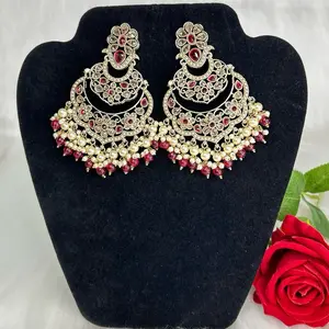 Beautiful Polki Long Earrings With Gemstone and Pearl Accents for Festive Wear
