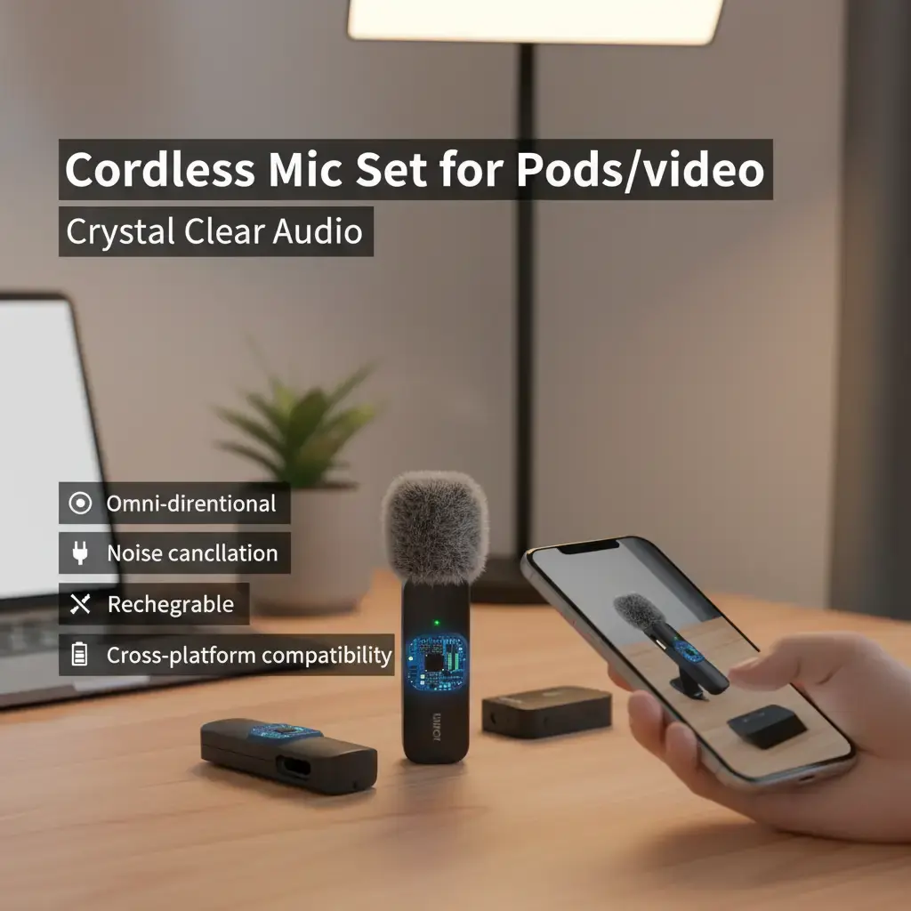 2-Pack Wireless Cordless Phone Microphones - Omnidirectional Condenser, Plug-and-Play Receiver, Noise Cancellation, Rechargeable, iOS & Android Compatible, for Professional Recording, Video & Audio for Edits