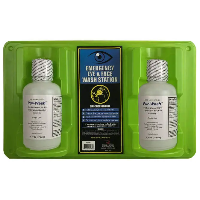 Radians REW16D Emergency Eyewash Station, 16oz Wall-Mount Unit with Emergency Flush, Snap Bottles & Bottles Dated for Freshness