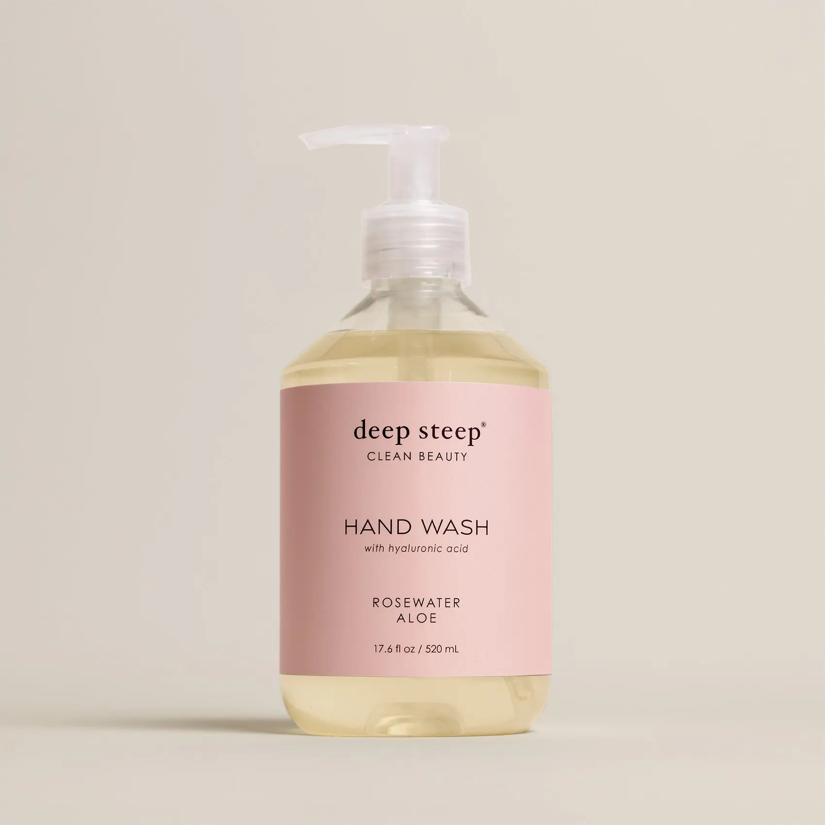 Deep Steep Clean Beauty Rosewater & Aloe Liquid Hand Wash - Certified Organic, Hydrating, Moisturizing, Nourishing, Soothing, Gentle Cleanser with Olive Oil, Argan, Glycerin, Aroma, Hyaluronic Acid, for All Skin Types, 17.6 fl oz