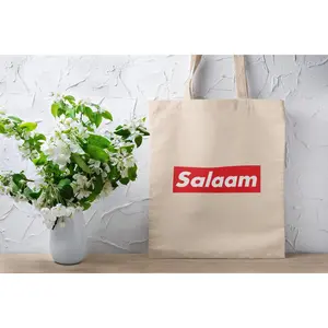 Salaam Tote Bag by Humraha | Desi Arab Muslim Fashion Apparel Gifts for Ramadan Eid Nikkah Wedding Couples Families New Moms Aunts Uncles Grandparents | Pakistan India Bangladesh Palestine Lebanon Egypt Syria