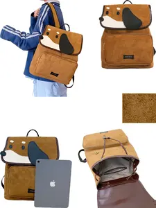 Cute Dog Theme Backpack, Soft Suede Material, 13-Inch Laptop Compatible, Multi-Pocket Design, Lightweight & Durable, 3D Dog Face Design