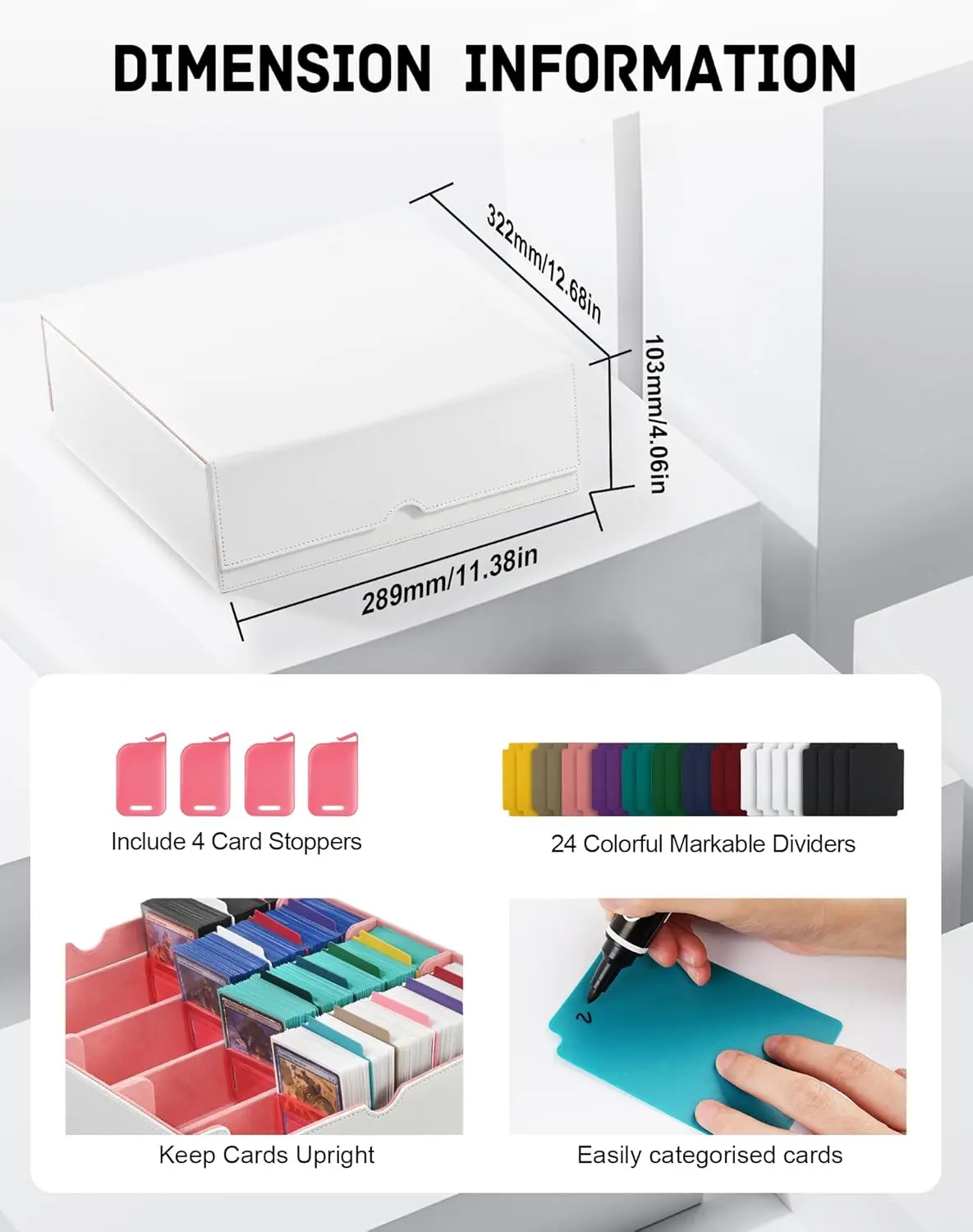TINTEK 3000+ Card Storage Box  White Pink 4-Row Large Capacity TCG  Organizer Case for