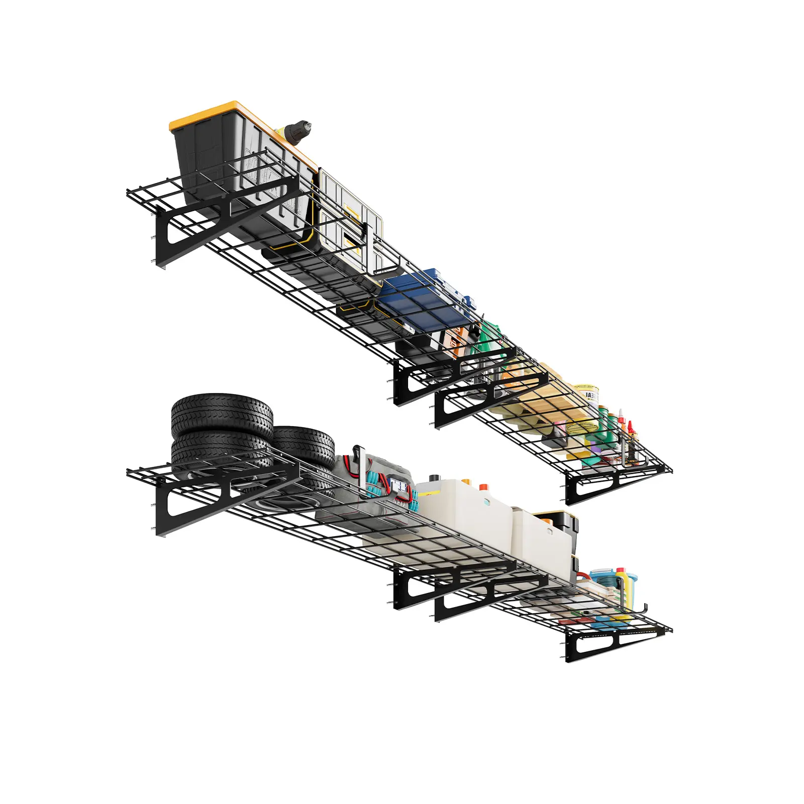 Heavy Duty Wall Mounted Garage Storage Rack - 2x6 ft Floating Metal Shelf, 800 lbs Capacity, Sturdy Steel Construction, Ideal for Tools and Utility Organization, 2 Pack