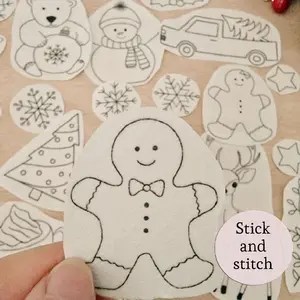 stick and stitch Christmas embroidery patterns stocking, tree, polar bear, snowman patterns