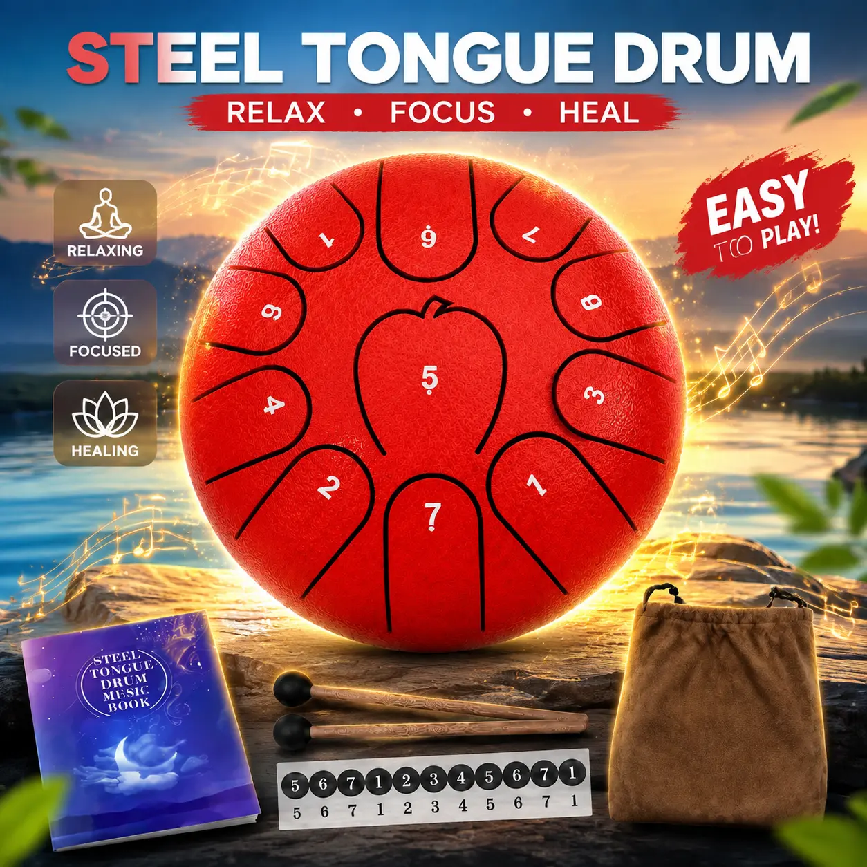 6 Inch 11 Note Steel Tongue Drum for Creative Inspiration - Unblock Writer’s Block & Boost Focus with Relaxing Sounds, Unique Instrument for Artists & Designers, with Bag & Mallets