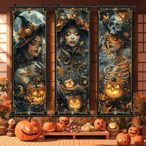 Halloween Hanging Banner, 3 Counts/set Mystery Witch Canvas Poster, Halloween  Horror Poster for  Party  Home Office Dormitory Festival